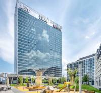 Bratislava - Old Town; Offices on Pribinova Street with a playground in the foreground.