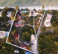 Aerial view of beachfront accommodation in the Paje area, Zanzibar South East.