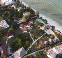 Aerial view of beach hotels and guesthouses in the Paje area, Zanzibar South East.