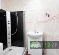 A bathroom in a 4-room apartment with a modern shower and a sink.