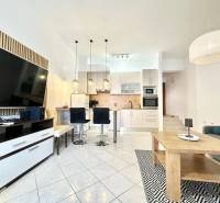 Recreational apartment with a spacious living room, kitchen, and television.