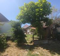 A family house in Tešedíkovo with a front garden, trees, and a lawn under the blue sky.