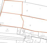 Cadastral map with marked plots designated for residential land in Radzovce.