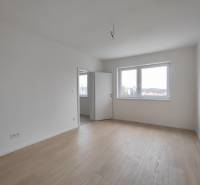 Bright room with wood-patterned flooring in a 2-room apartment.
