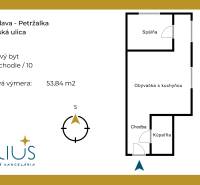 Floor plan of a 2-room apartment on Antolska Street, Bratislava - Petržalka, with an area of 53.84 m².