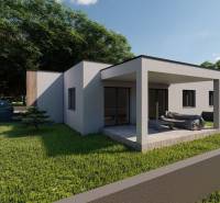 A family house in Žihárec with a terrace and garden, surrounded by greenery and cars.