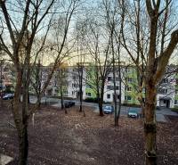 Gejzu Dusíka Street in Trnava with trees and parked cars in front of a 3-room apartment.