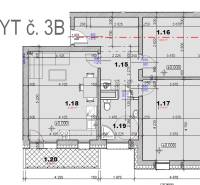 Floor plan of a 3-room apartment with marked rooms and dimensions.