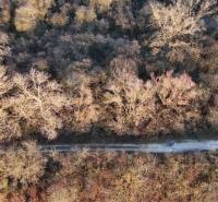 Aerial view of a forest road in the Recreational Lands near Nová Ves nad Váhom.