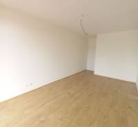A room in a family house with a wooden decor floor and white walls.