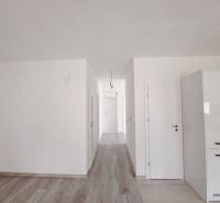 A bright interior of a family house with a wood-patterned floor and white walls.