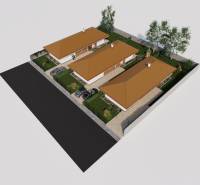 Visualization of three family houses on Veselé Street in the town of Veselé with two parking lots.