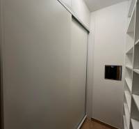 Storage space in a 3-room apartment with a large built-in wardrobe and shelves.