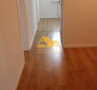 A hallway with a wood-patterned floor in a 2-room apartment, neutral walls.