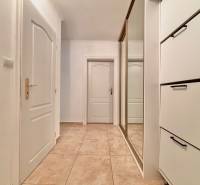 A hallway in a 2-room apartment with white doors and a mirrored wardrobe.