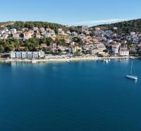 The coast with yachts and houses in Ciovo near recreational apartments.