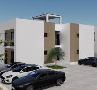 Recreational apartment in Ciovo with parked cars and surrounding greenery.