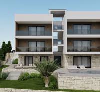 Recreational apartment in Ciovo with a pool, terrace, and modern garden design.