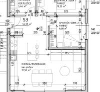 Floor plan of a holiday apartment: two bedrooms, living room with kitchen, bathroom, and balcony.