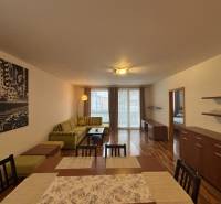 Living room with wood-patterned flooring, a sofa, and a dining table in a 2-room apartment.