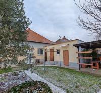 A family house in Trnovec nad Váhom with a covered outdoor seating area and a garden with vegetation.