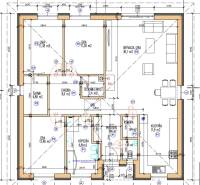 Floor plan of a family house with a living room, kitchen on the street, plan for the placement of a new transmitter.