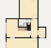 Floor plan of a 2-room apartment with room layout and furnishings.