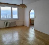 A spacious room with a wooden decor floor and large windows in a 2-room apartment.