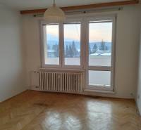 A room with a bright interior and a wooden decor floor in a 2-room apartment.