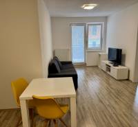 Living room of a 2-room apartment with a wooden decor floor and bright seating.