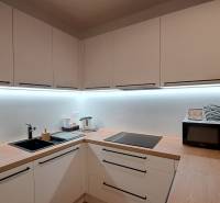A kitchen in a 2-room apartment with wooden decor and cooking equipment.
