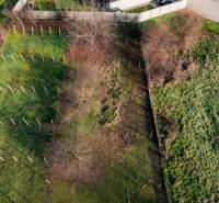 A view of a fenced plot in Vlčkovce with scattered trees, designated for residential use.