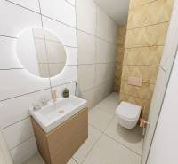 Bathroom with wood-patterned flooring, a sink, and a lighted mirror in a two-room apartment.