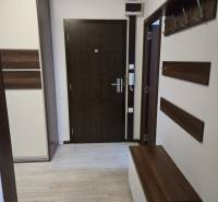 Entrance hall with wood-patterned flooring, storage space, and a coat rack wall in a 3-room apartment.