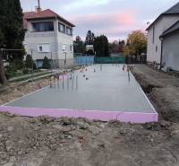 Construction site in Topoľčianky on Litoměřická Street, the foundation slab of a future 2-room apartment.