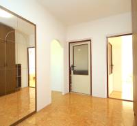 Hallway in a 2-room apartment with wood-patterned flooring, a mirror, and a wardrobe.