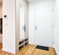 Interior of a 2-room apartment with wood-patterned flooring, built-in wardrobe, and kitchen unit.