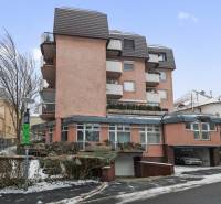 Apartment building on Vansova Street, Bratislava-Old Town, covered with a layer of snow.