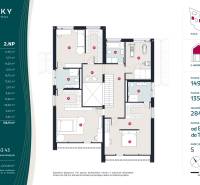 Floor plan of the second floor of a family house with five rooms and a sauna.