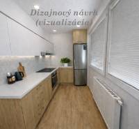 A kitchen unit with a wooden decor floor in a 3-room apartment.