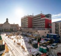 Winter scenery on Strojárenská in Košice, Old Town district, near a 2-room apartment.