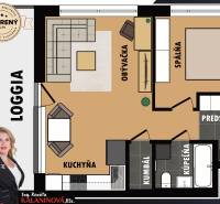 Floor plan of a 2-room apartment with a bedroom, living room, kitchen, and loggia.