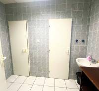 Bathroom with a sink, tiles, and white doors.