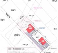 Cadastral map of residential plots in Svinica with areas and orientation of buildings.