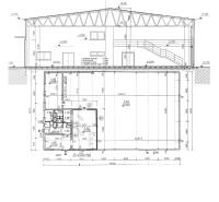 Architectural plan of commercial spaces with details of interior layout and dimensions.