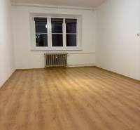 Empty room with wood-patterned flooring, large window, and radiator.