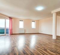 A bright living room in a two-room apartment with a wooden decor floor and pink curtains.