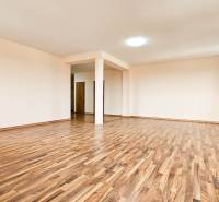 A spacious room with a wooden decor floor in a 2-room apartment.