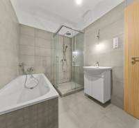 A bathroom in a 3-room apartment with a bathtub, shower, and modern sink.