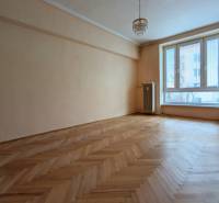 Spacious room in a 2-room apartment with wood-patterned flooring and a large window.